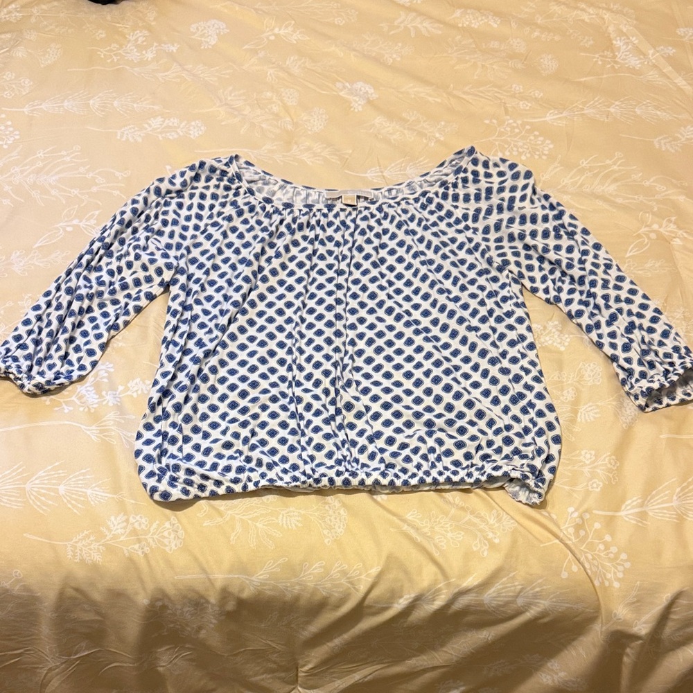 Michael Kors Blue and White Patterned Blouse